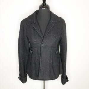 Boston Proper black boucle wool blend button front blazer size Small